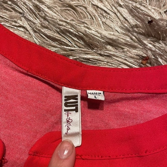 KUT From The Kloth Red Short Sleeve‎ Blouse Size Large - Picture 3 of 9